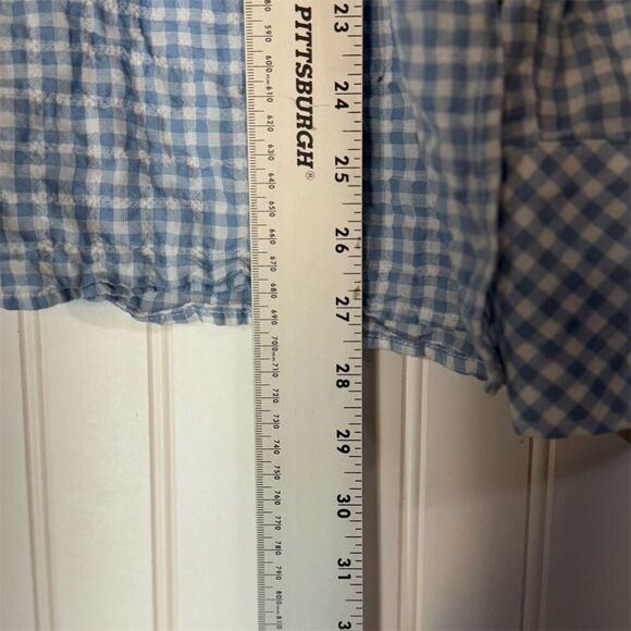 Rafaella XL Blue White Gingham Button Front Shirt Stretch Cotton Blouse Cottage - Picture 6 of 9